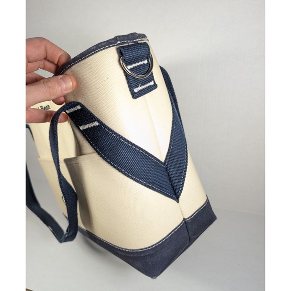 LL Bean Insulated Tote Bag N Monogram Beige Blue Straps Canvas Cooler Beach Camp - Picture 5 of 9